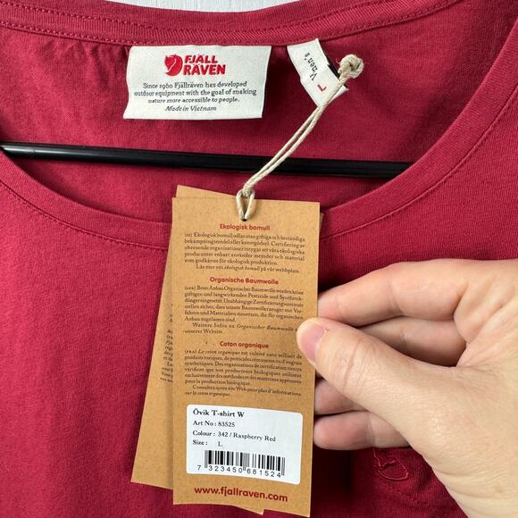 Fjällräven Övik Women’s T-Shirt Raspberry Red Size L — 100% Organic Cotton NWT - Picture 5 of 9
